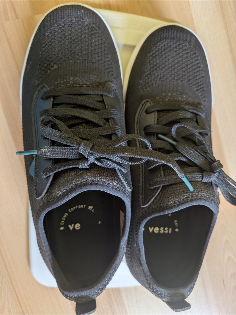 Vessi Woman's Black Knit Sneakers with Teal Accent